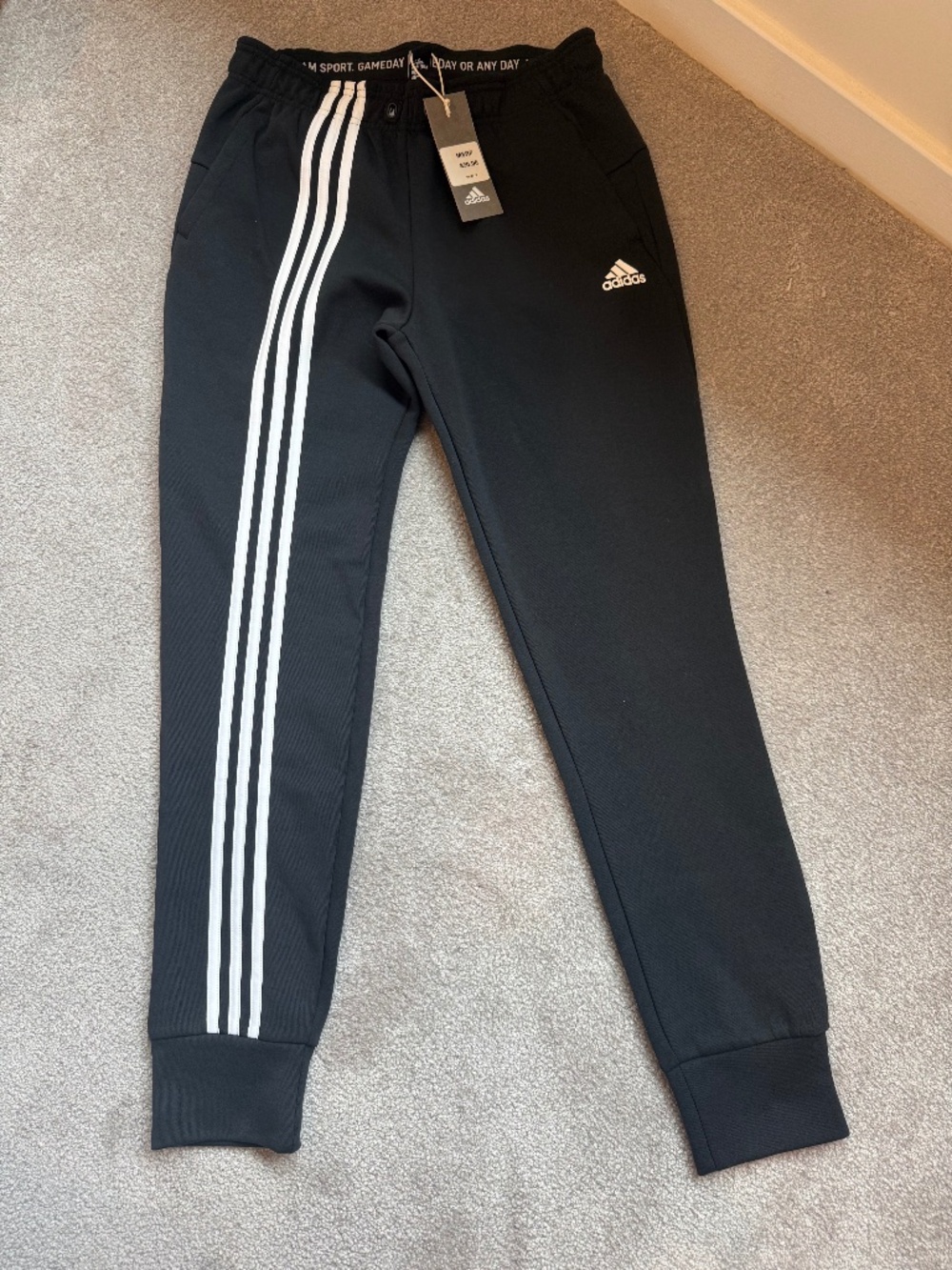 adidas Must Haves 3-Stripes Tapered Sweatpants Black White DX7972